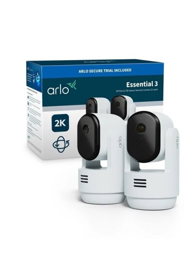 Arlo Essential 3 2K PTZ Innendørs Sikkerhetskamera 2-pakke