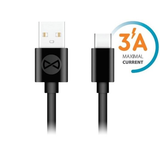 Forever USB-A til USB-C Kabel 1m 3A - Svart