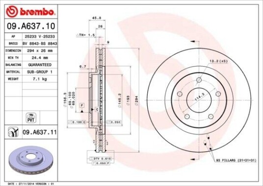 BREMBO 09.A637.10 Bremseskive BREMBO 09.A637.10 Bremseskive
