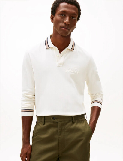 Tommy Hilfiger Ls Chest Embro Reg Polo - Cream - XXL