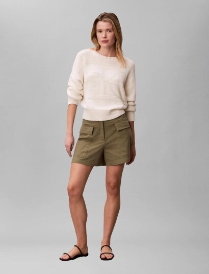 Calvin Klein Jeans Ls Tonal Logo Sweater   Cream   L