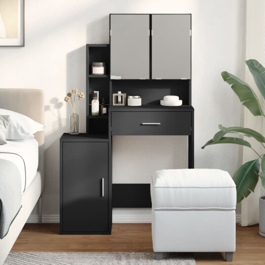  Sminkebord med skap svart 80x35x132 cm 8721102816574