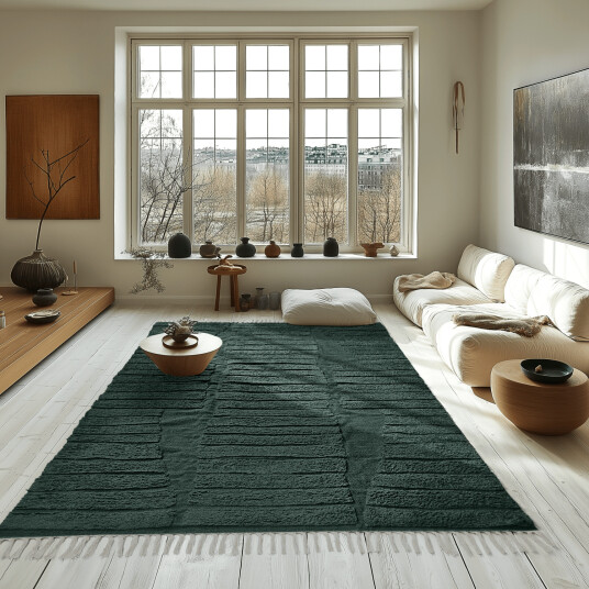 Ryetepper Rani Natural Cotton Shaggy grønn Størrelse: 160 x 230 cm