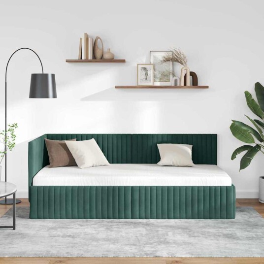 Hjørnesengramme med hodegjerde Mørkegrønn 90 cm x 200 cm Fløyel