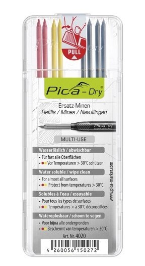 Pica Dry Refills 4 Grafitt, 2 Rød, 2 Gul Stifter for Håndverktøy Pica Dry Refills 4 Grafitt, 2 Rød, 2 Gul Stifter for Håndverktøy