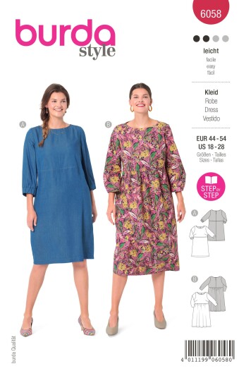 Burda 6058 - Kjole EUR: 44-54, US: 18-28