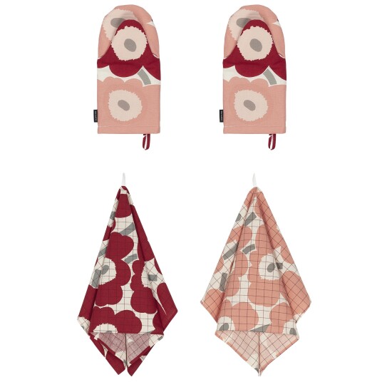 Marimekko Unikko kjøkkentekstilsett cherry rose 4 deler
