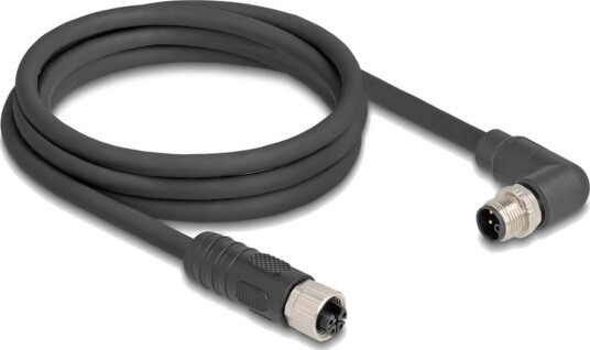 Delock - Sensorkabel - 4-Pins M12 (Hann) Rettvinklet Til 4-Pins M12 (Hunn) Rett - 63 V - 12 A - 2 M - Silikonfri, L-Coded - Svart