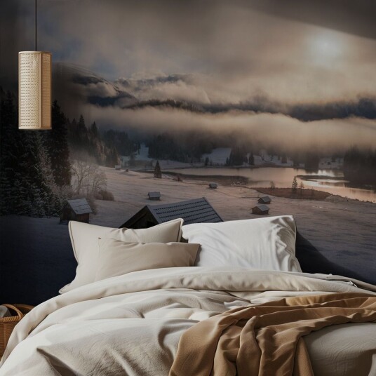Tapet Vinter Fjellhytte Tapet Vinter Fjellhytte