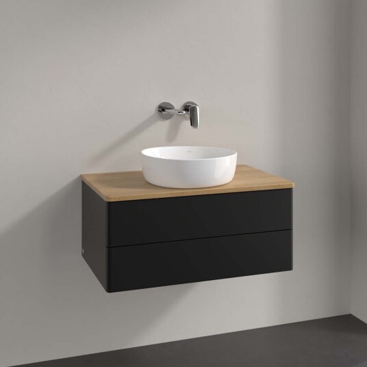 Villeroy & Boch  Antao Servantskap med 2 skuffer 80x50x36 cm u/lys Sort Matt/Eik