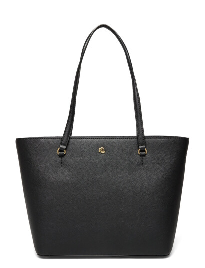 Lauren Ralph Lauren Crosshatch Leather Medium Karly Tote - Black - ONE SIZE