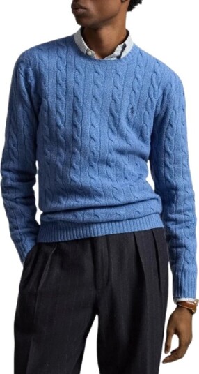 Polo Ralph Lauren Cable Knit Wool Cashmere Sweater   BLUE BORAGE HEATH   XL