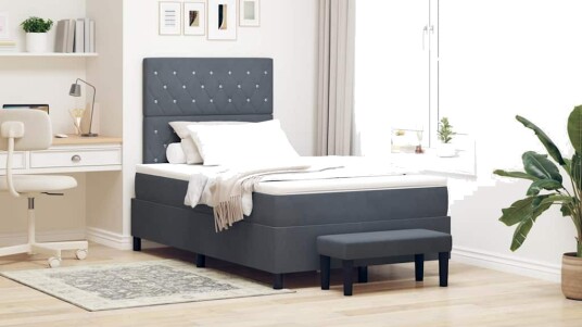 Box Spring Seng med Madrass & Benk Mørk Grå 120x200 cm Fløyel