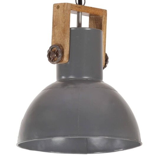 vidaXL Industriell hengelampe 25 W grå rund mangotre 32 cm E27