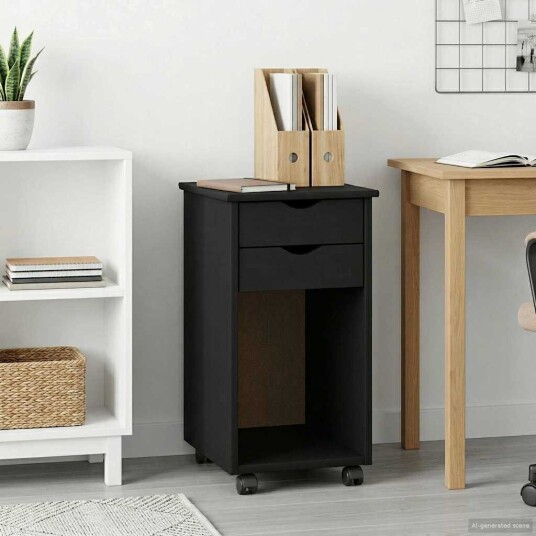 vidaXL Rullende skap Svart 34 x 39 x 65,5 cm Massiv furu