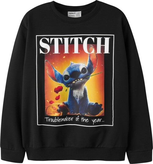 Name It Collegegenser - NkfOlbena - Stitch - Black - Name It - 6 år (116) - Collegegenser Blå Hvit Rød Svart