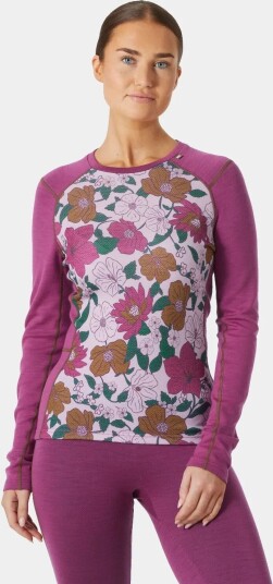 Helly Hansen Dame Lifa Merino Midtvekt Graphic Crew Basislag Rosa Hvit S