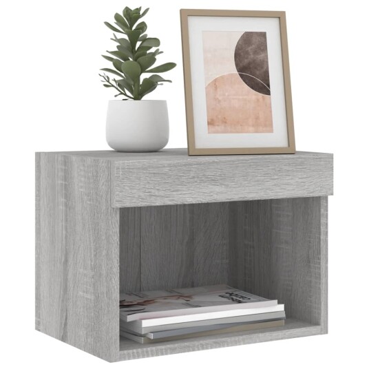  Veggmontert nattbord med LED-lys grå sonoma 8721012257078