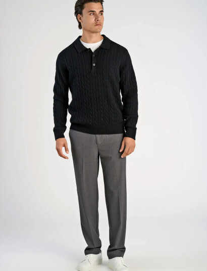 Lindbergh Lambswool L/S Button Polo - Black - L
