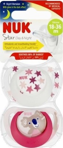 Nuk Star Silikonsmokk Dag & Natt 18-36 mnd Rosa 2 Stk