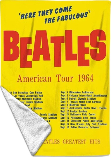 Rocksax The Beatles America Tour Yellow Sherpa Fleece Throw 50 in x 60 in 78899336
