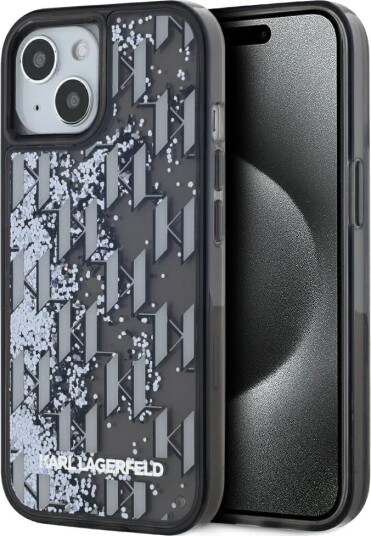 Karl Lagerfeld Liquide Glitter Monogram Gradient iPhone 15 Case Black