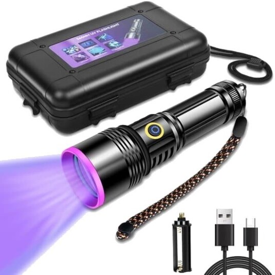 30 W UV-lommelykt – 365 nm Profesjonell Blacklight, USB-C Oppladbar Deteksjon for Flekker, Mineraler, Skorpioner, Penger og Dokumenter
