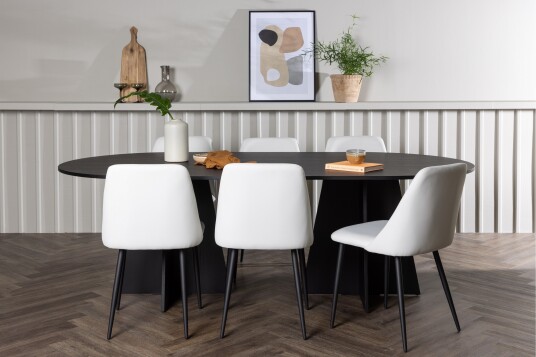 Venture Home Bootcut Spisegruppe 230 cm Oval med 6 Night Stoler Sort
