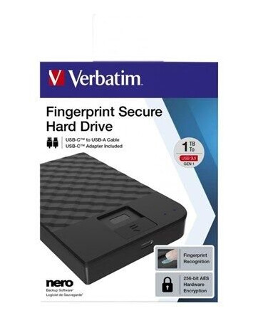Verbatim Fingerprint Secure - Ekstern Harddisk - 1TB - Svart