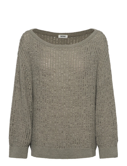 Monki Loose Open-Knit Side Slit Sweater - Khaki green - S Monki Loose Open-Knit Side Slit Sweater - Khaki green - S