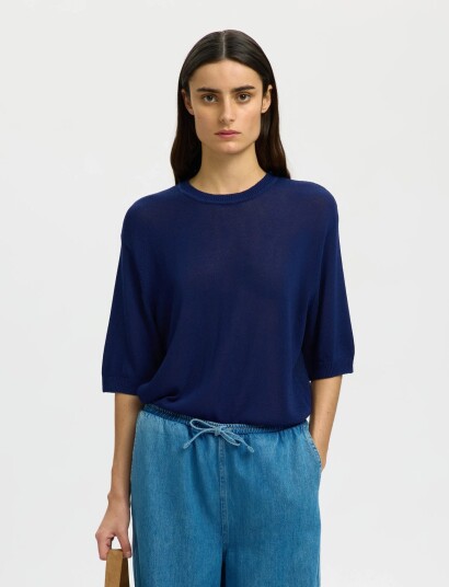 Selected Slfmoon Sus 2/4 Knit Navy XS
