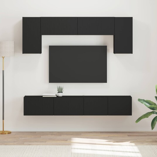 vidaXL TV benksett 4 stk. Svart Konstruert tre