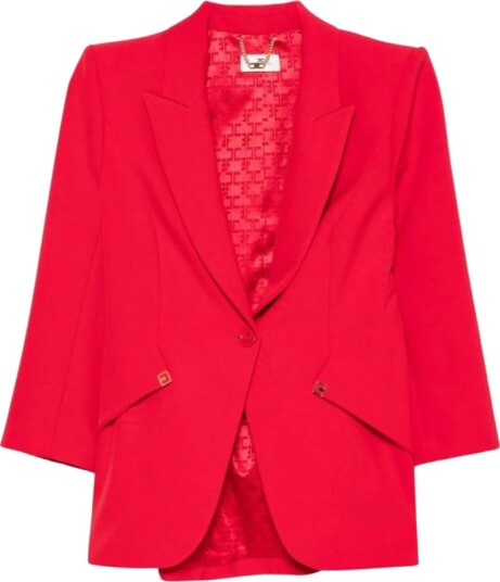 Elisabetta Franchi Rød Blazer til Dame med Logoplate M Elisabetta Franchi Rød Blazer til Dame med Logoplate M