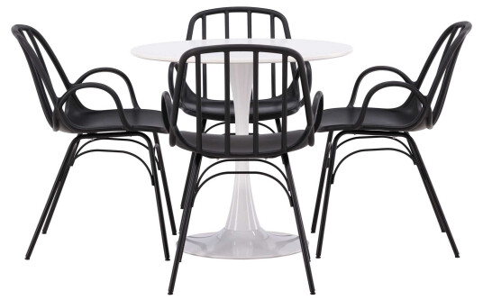 Venture Design Hamden & Dyrön spisegruppe Svart/svart 4 stoler & bord 80 cm