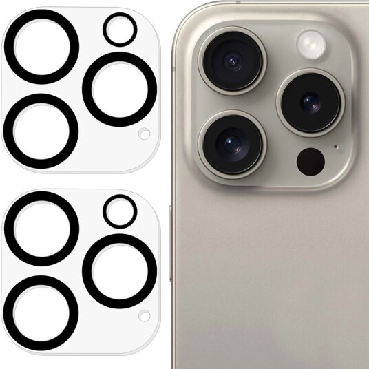INCOVER iPhone 16 Pro / 16 Pro Max Herdet Beskyttelsesglass for Kameralinse 2-pakning - Gjennomsiktig / Svart
