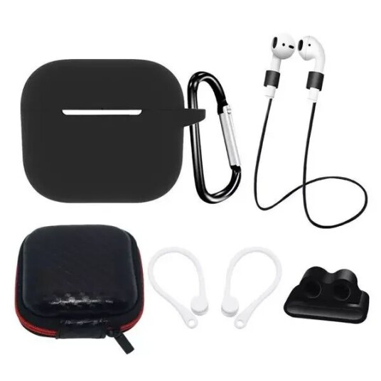Hurtel AirPods 3. gen. Silikonetui Sett med Nakkestropp og Ørekrok Svart