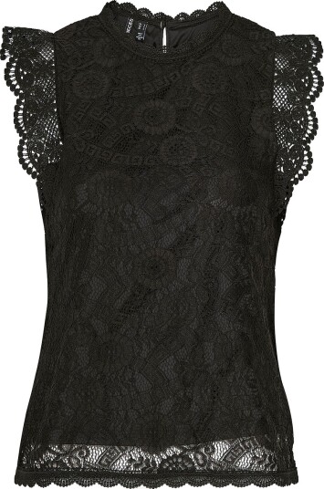 pieces - Topp pcOlline SL Lace Top - Svart
