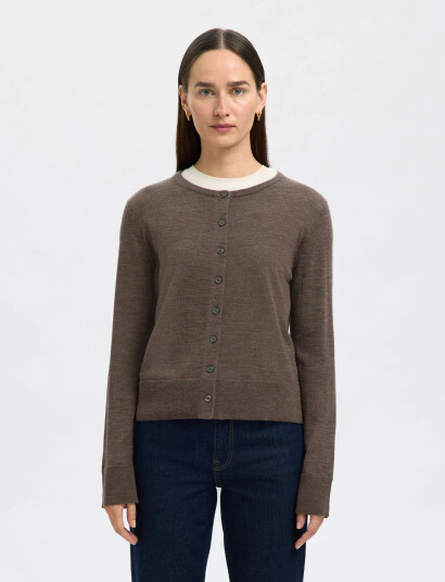 Selected Slfthea Ls Knit Merino Cardigan Noos   Brown   XS