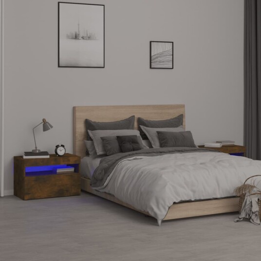 vidaXL Nattbord 2 stk med LED røkt eik 60x35x40 cm vidaXL Nattbord 2 stk med LED røkt eik 60x35x40 cm
