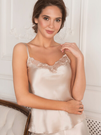 Lady Avenue Pure Silk Lace Camisole-M M