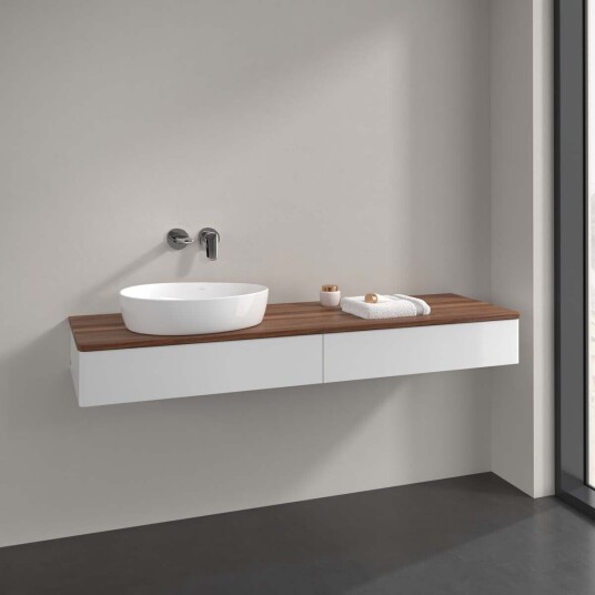 Villeroy & Boch Antao Servantskap med 2 skuffer 160x50x19 cm u/lys Hvit Blank/Valnøtt