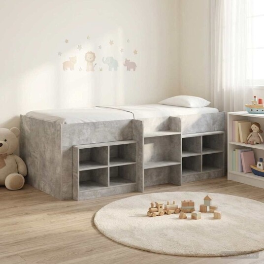 Loft Seng Ramme med Skap 3 pcs Betonggrå Konstruert tre