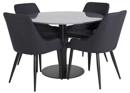 Venture Design Estelle & Plaza spisegruppe Svart/svart 4 st stoler & bord 106 cm