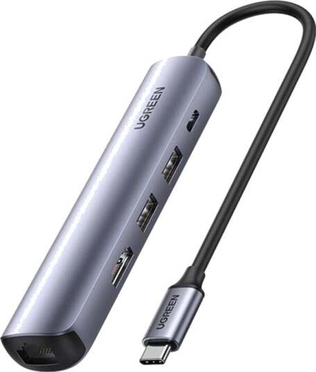 Usb Hub Ugreen Hub/Adapter Ugreen Revodok Cm418 Usb C Til 2X Usb Hdmi 4K 30 Hz Rj45 1Gbps Pd 100W Grå