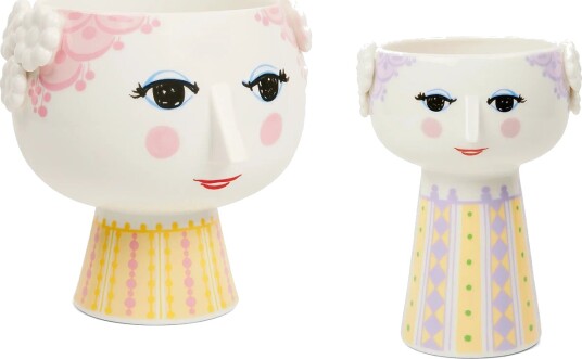 Bjørn Wiinblad Eva Flowerpot On Base Ø15.5 Cm 56535 And Vase H15 56536   Multi/patterned   H15