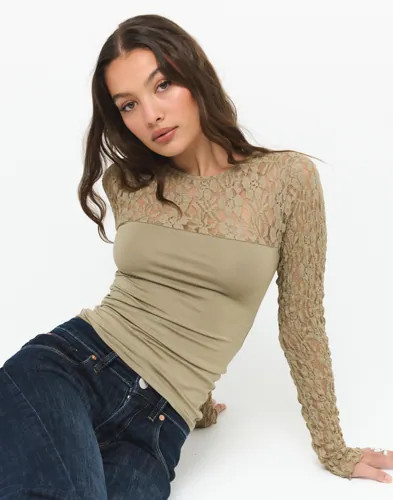 Nelly   Grønn   Lace Blocking Top