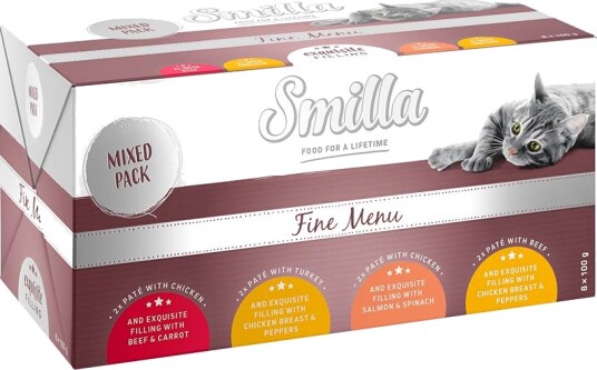 Smilla Fine Menu Med Nytelsekjerne Mixpakke 4 Sorter 24 X 100 G Smilla Fine Menu Med Nytelsekjerne Mixpakke 4 Sorter 24 X 100 G