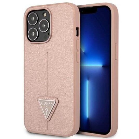 Guess Hardt Deksel til iPhone 14 Pro 6,1" Rosa SaffianoTriangle Logo