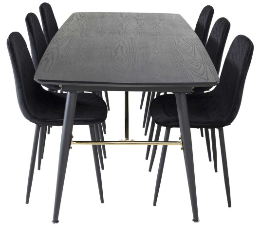 Venture Design Black Veneer & Polar spisegruppe Svart/svart 6 st stoler & bord 180 x 85 cm
