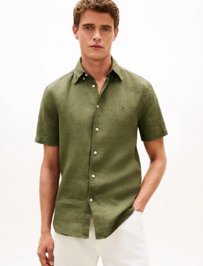 Tommy Hilfiger Pigment Dyed Linen Rf Shirt S/S Green M